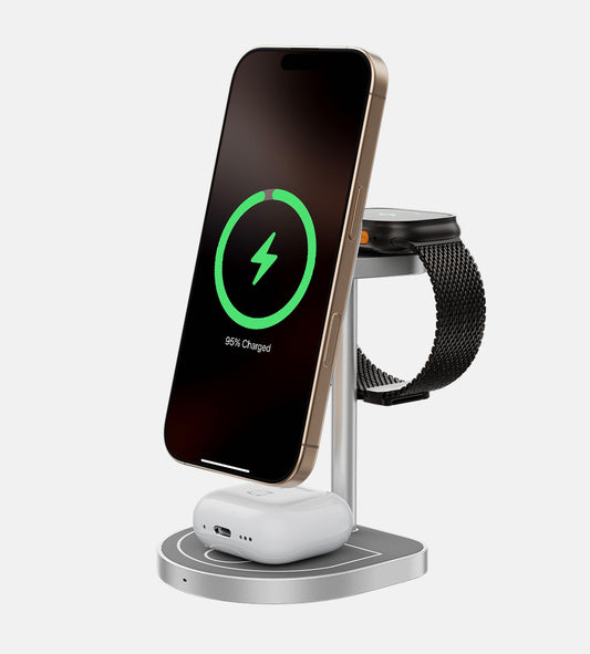 KUXIU 3-Point Power Creative 3-in-1 Magnetic Wireless Charging Stand - Gray