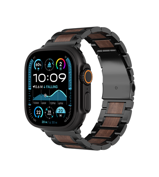 KUXIU Red Sandalwood & Stainless Steel Apple Watch Band