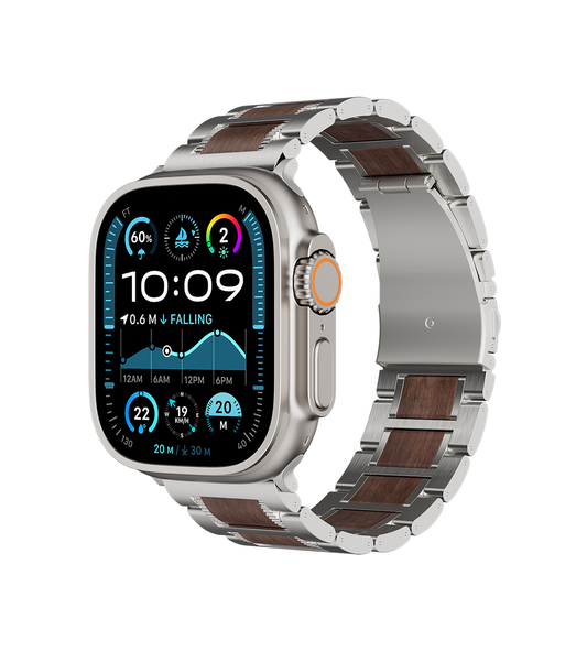 KUXIU Red Sandalwood & Stainless Steel Apple Watch Band