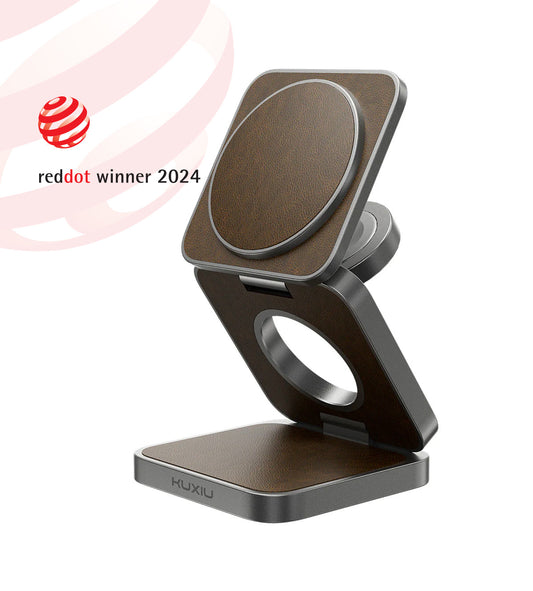 KUXIU X40 Pro 3-in-1 MagSafe Foldable Charging Stand - Leather Edition
