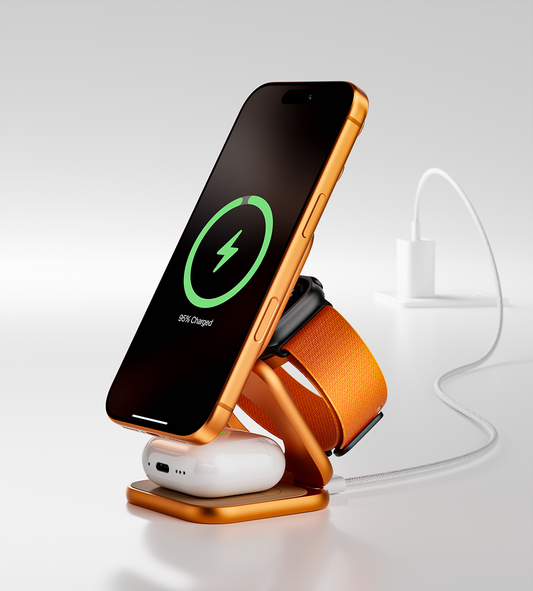 KUXIU X40 Turbo Qi2.2 Certified 25W 3-in-1 MagSafe Foldable Wireless Charging Stand - Cosmic Orange