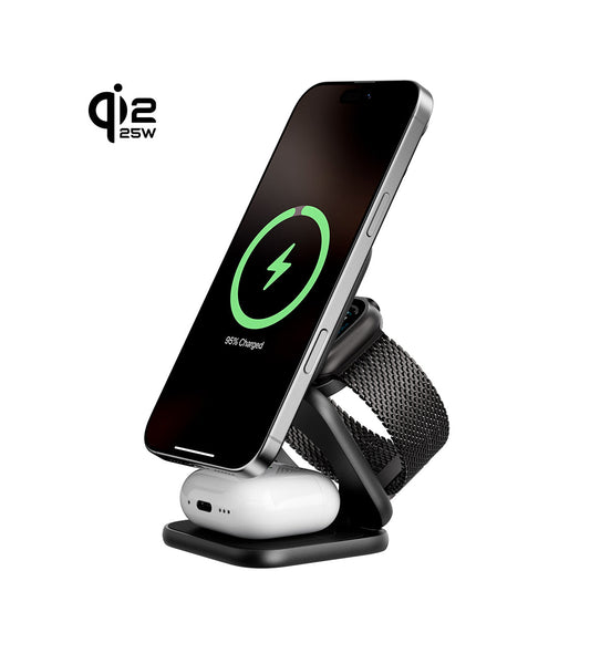 KUXIU X40 Turbo Qi2.2 Certified 25W 3-in-1 MagSafe Foldable Wireless Charging Stand - Black