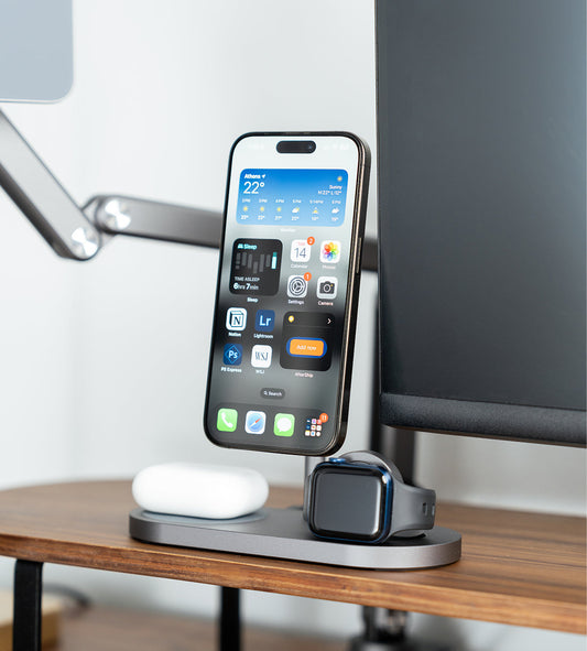 KUXIU X23 Pro 3-In-1 Magnetic Wireless Charger & Stand Kit - Wood Grain