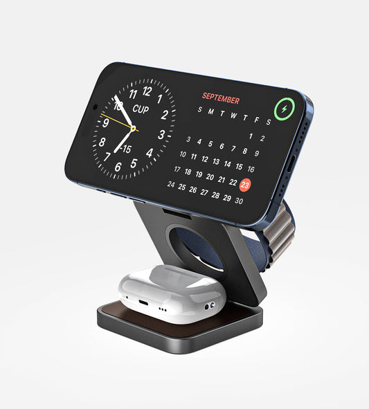 KUXIU X40 Pro 3-in-1 foldable magnetic wireless charger & stand Kit - Leather