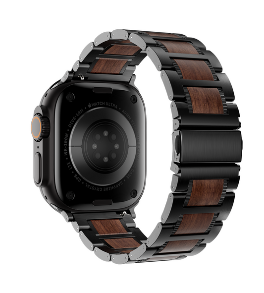 KUXIU Red Sandalwood & Stainless Steel Apple Watch Band