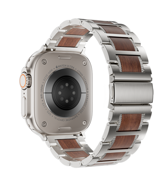 KUXIU Red Sandalwood & Stainless Steel Apple Watch Band