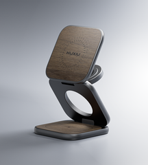 KUXIU X40 Turbo Qi2.2 Certified 25W 3-in-1 MagSafe Foldable Wireless Charging Stand  - Wood Grain