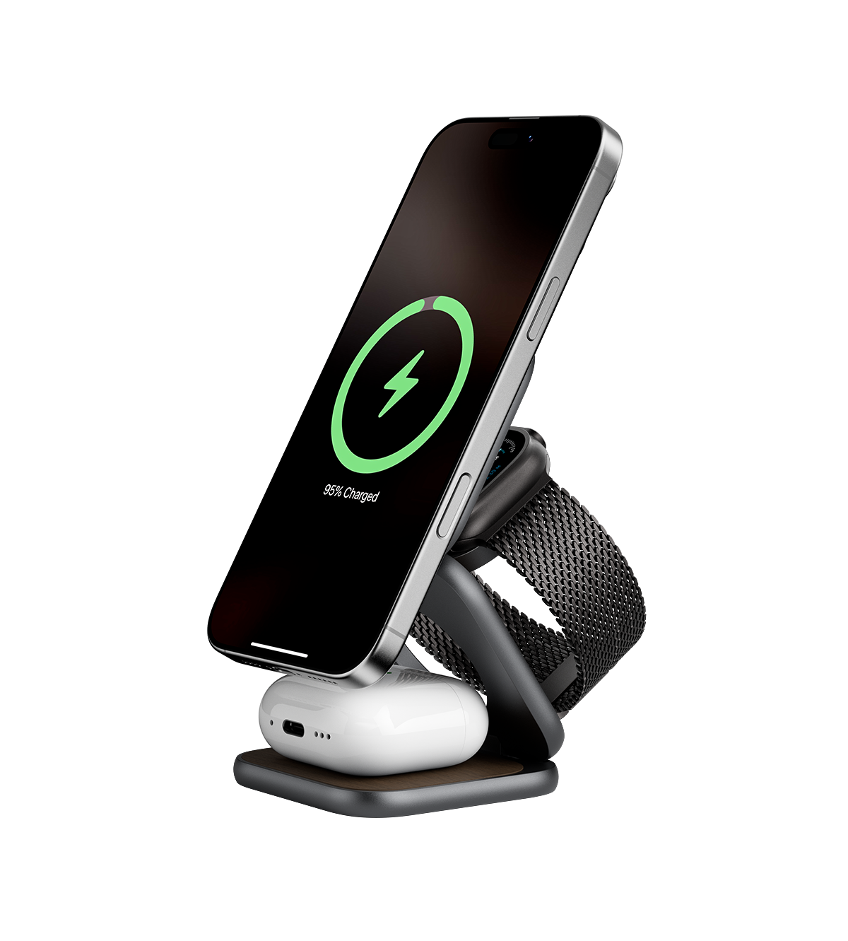 KUXIU X40 Turbo Qi2.2 Certified 25W 3-in-1 MagSafe Foldable Wireless Charging Stand  - Wood Grain