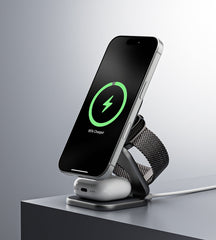 KUXIU X40 Turbo Qi2.2 Certified 25W 3-in-1 MagSafe Foldable Wireless Charging Stand - Gray