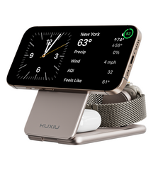KUXIU X41Q Qi2 Certified 3-in-1 MagSafe Foldable Charging Stand - Desert Titanium