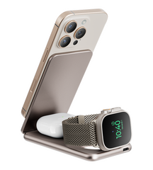 KUXIU X41Q Qi2 Certified 3-in-1 MagSafe Foldable Charging Stand - Desert Titanium