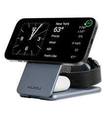KUXIU X41Q Qi2 Certified 3-in-1 MagSafe Foldable Charging Stand - Gray